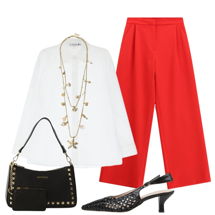 Outfit donna - Essenziale e sofisticata. Stile Minimal per Tutti i giorni. Abbinamento con décolleté, borse a spalla, pantaloni, collane, camicie.