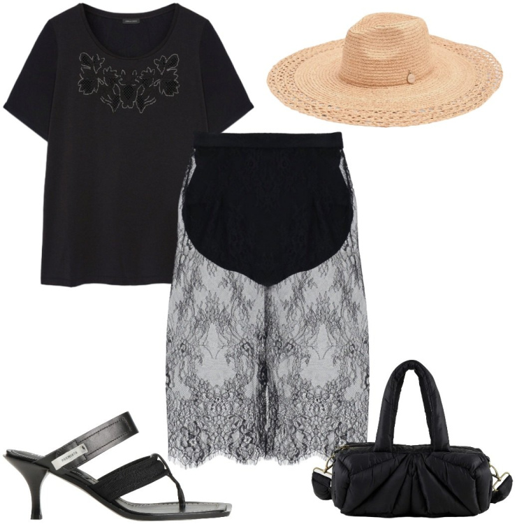 Outfit donna - Total look #2406875. Stile Boho per Tutti i giorni. Abbinamento con ciabatte, cappelli, gonne longuette, t-shirt, borse a mano.