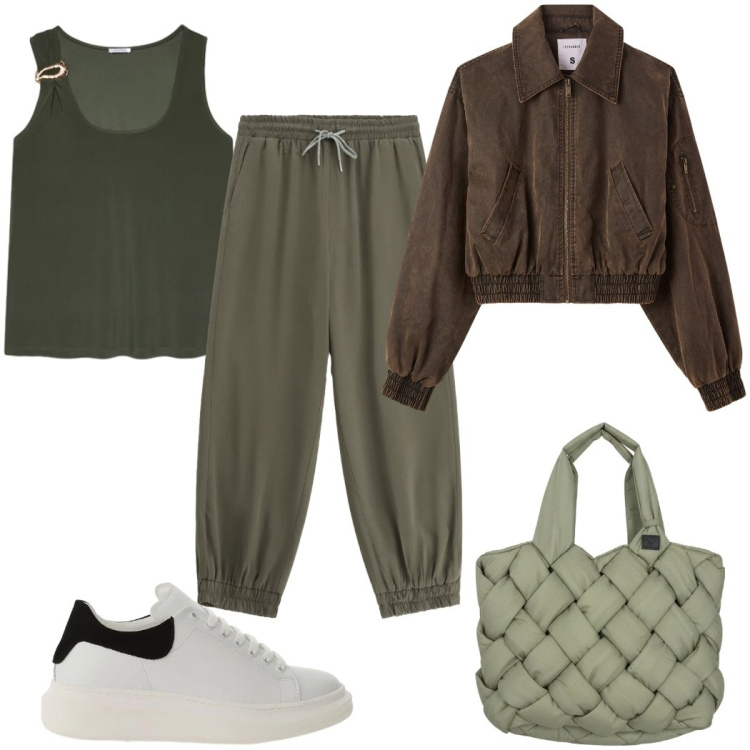 Outfit donna - Total look #2406880. Stile Basic per Tutti i giorni. Abbinamento con bomber, sneakers, pantaloni, canottiere, borse tote.
