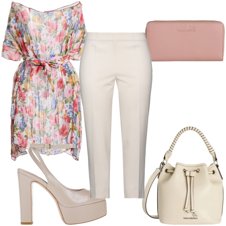 Outfit donna - Total look #2406882. Stile Romantica per Tutti i giorni. Abbinamento con top, pantaloni, décolleté, borse a secchiello, portafogli.