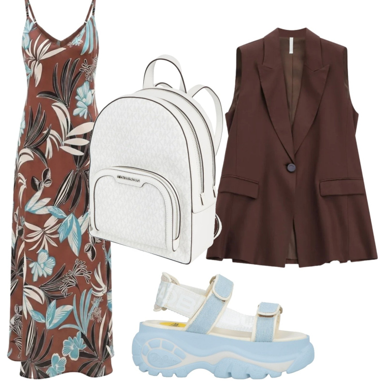 Outfit donna - L\'abito savana. Stile Chic per Serata fuori. Abbinamento con zaini, sandali col tacco, gilet, vestiti lunghi.