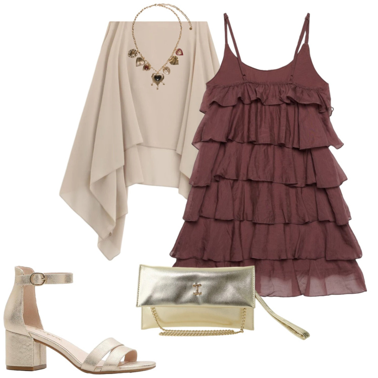 Outfit donna - Quiet dress. Stile Chic per Cerimonia. Abbinamento con sandali col tacco, vestiti corti, cappe, borse a tracolla, collane.