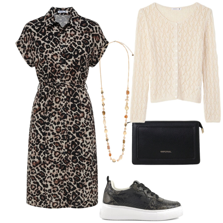 Outfit donna - Total look #2406927. Stile Minimal per Tutti i giorni. Abbinamento con vestiti chemisier, cardigans, borse a tracolla, collane, sneakers.