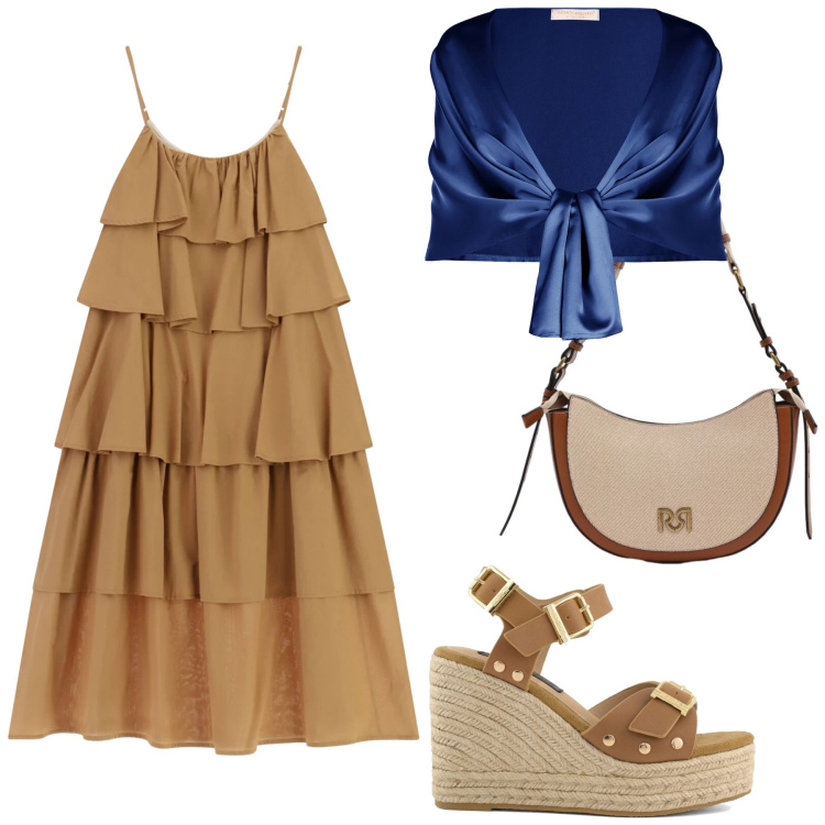 Outfit donna - Total look #2406932. Stile Romantica per Serata fuori. Abbinamento con borse a tracolla, stole, vestiti lunghi, zeppe.