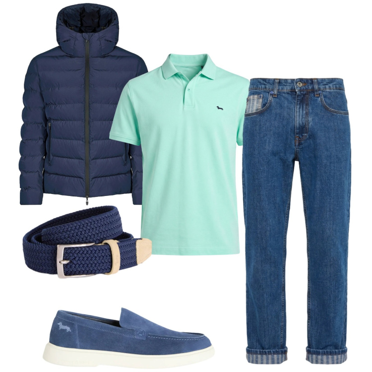 Outfit uomo - Total look #2406949. Stile Casual per Tutti i giorni. Abbinamento con cinture, polo, jeans, scarpe stringate, bomber.