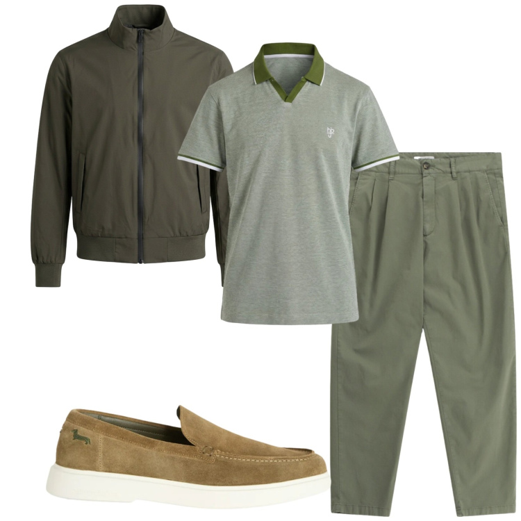 Outfit uomo - Total look #2406959. Stile Trendy per Tutti i giorni. Abbinamento con pantaloni, polo, scarpe stringate, bomber.