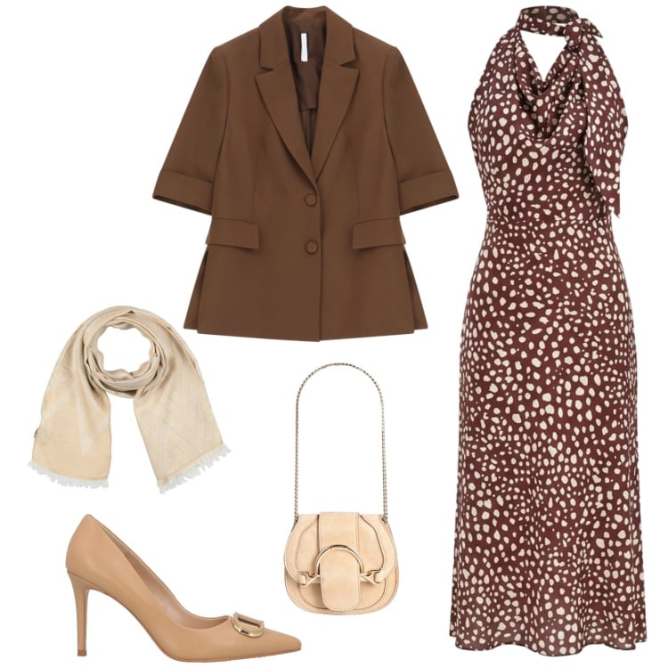 Outfit donna - Total look #2406962. Stile Bon Ton per Cerimonia. Abbinamento con marsupi, décolleté, sciarpe, vestiti midi/longuette, blazer.
