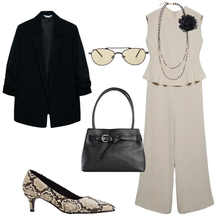 Outfit donna - Total look #2406964. Stile Chic per Ufficio. Abbinamento con borse a mano, décolleté, tute, blazer, occhiali da sole, collane.