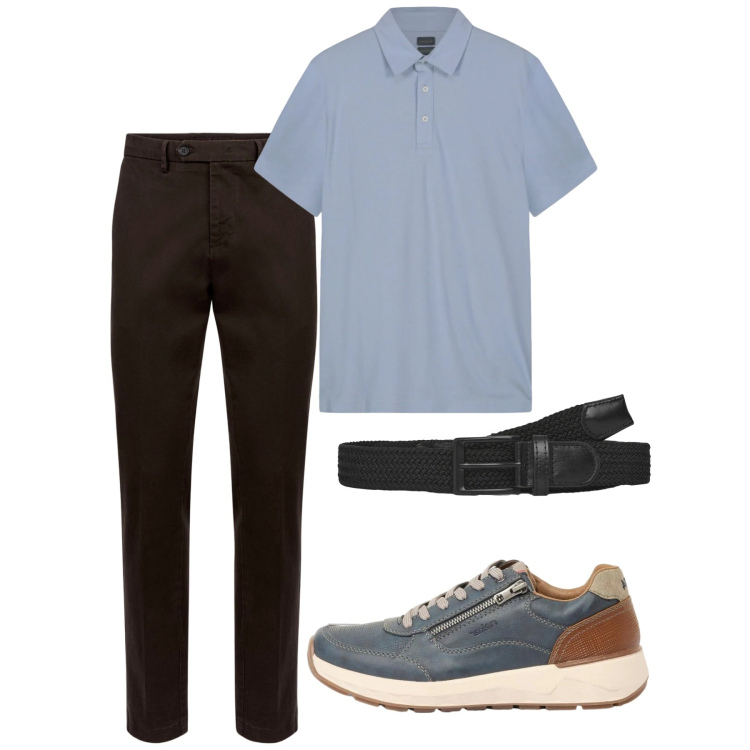Outfit uomo - Maggio. Stile Casual per Tutti i giorni. Abbinamento con sneakers, cinture, pantaloni chino, polo.