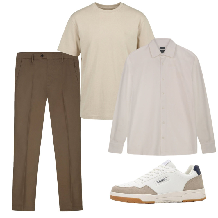 Outfit uomo - Maggio. Stile Casual per Tutti i giorni. Abbinamento con sneakers, t-shirt, pantaloni, polo.