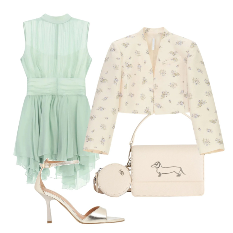 Outfit donna - Matrimonio a giugno. Stile Casual chic per Cerimonia. Abbinamento con sandali in pelle, borse a tracolla, blazer, vestiti corti.