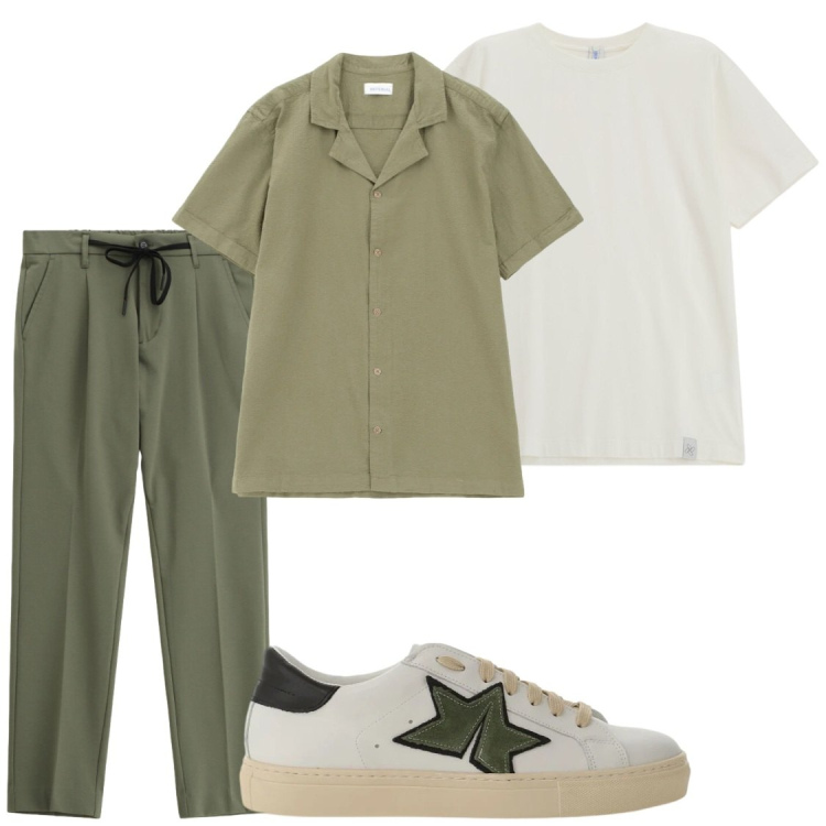 Outfit uomo - City. Stile Trendy per Tutti i giorni. Abbinamento con camicie a manica corta, t-shirt, sneakers, pantaloni.