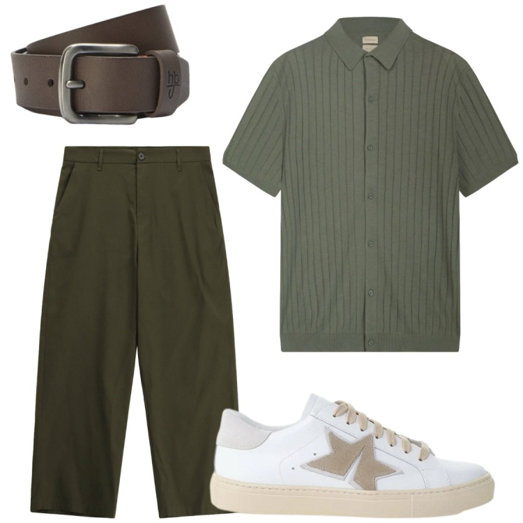 Outfit uomo - Trendy. Stile Trendy per Serata speciale. Abbinamento con pantaloni, sneakers, cinture, polo.