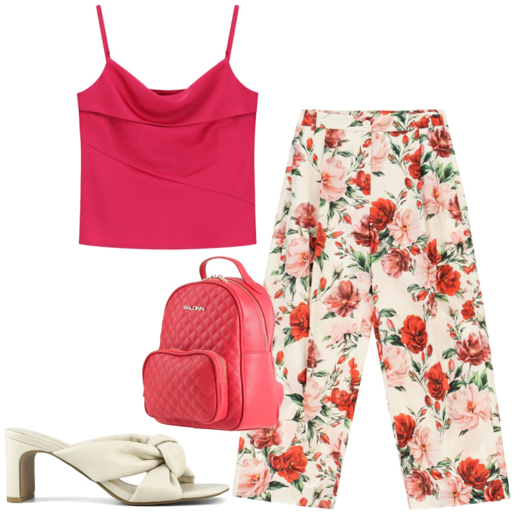 Outfit donna - Total look #2407036. Stile Romantica per Tutti i giorni. Abbinamento con zaini, pantaloni a palazzo, canottiere, sandali col tacco.