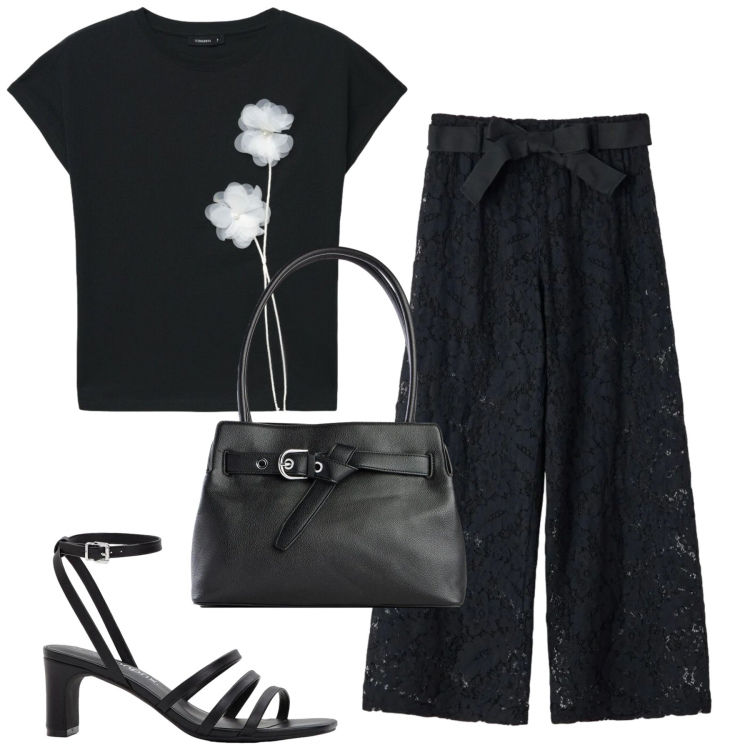 Outfit donna - Total look #2407037. Stile Minimal per Tutti i giorni. Abbinamento con borse a mano, sandali col tacco, t-shirt, pantaloni.