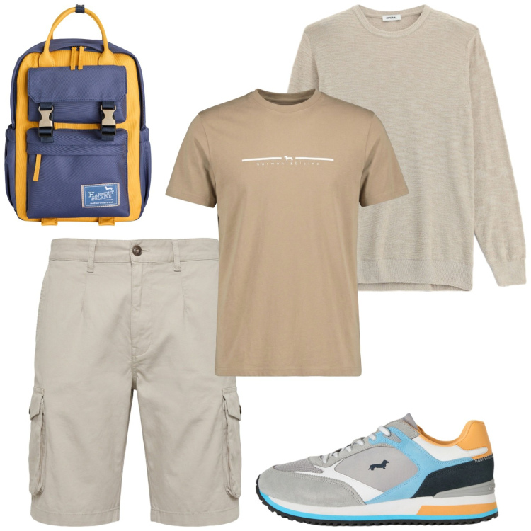 Outfit uomo - Total look #2407051. Stile Casual per Mare. Abbinamento con maglieria, sneakers, borse sportive, t-shirt sportive, bermuda.