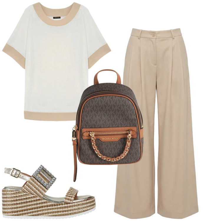 Outfit donna - Total look #2407055. Stile Casual chic per Tutti i giorni. Abbinamento con sandali in pelle, zaini, pantaloni, t-shirt.
