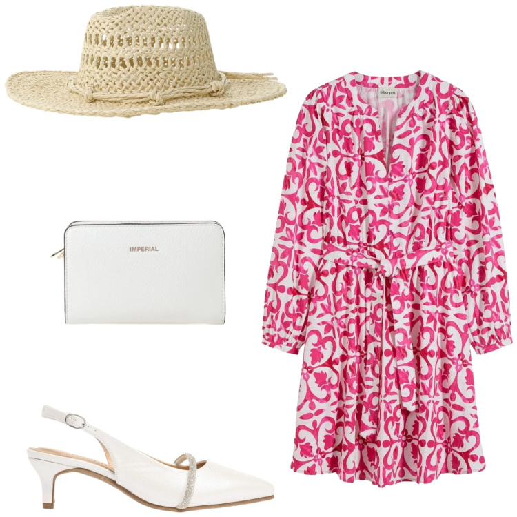 Outfit donna - Total look #2407083. Stile Romantica per Cerimonia. Abbinamento con décolleté, vestiti corti, borse a tracolla, cappelli.