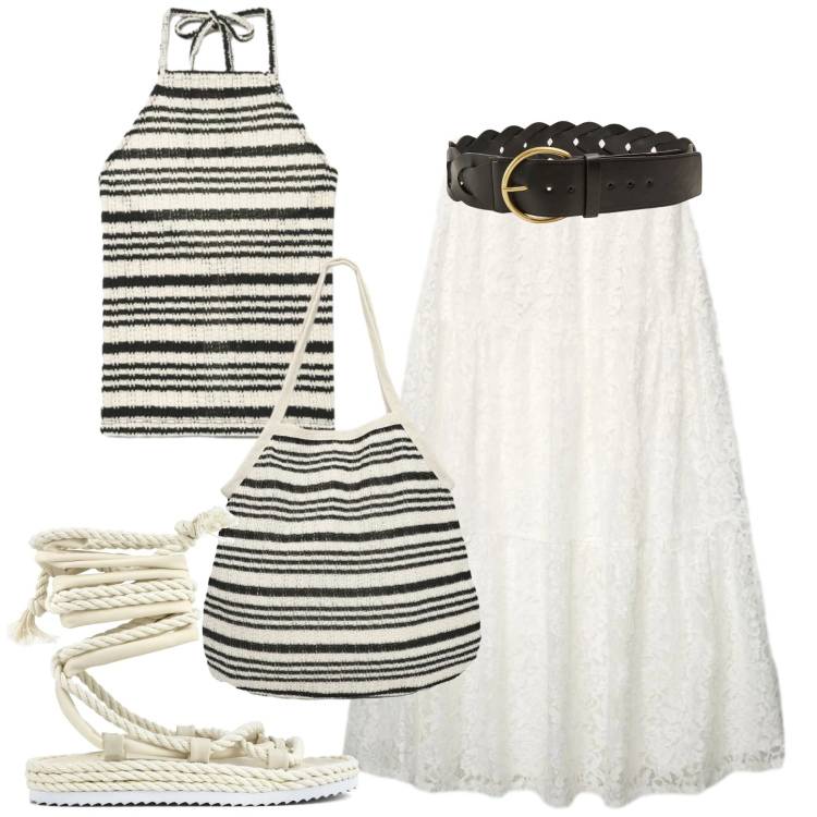 Outfit donna - Mare. Stile Casual per Mare. Abbinamento con cinture, shopping bag, canottiere, gonne lunghe, sandali.