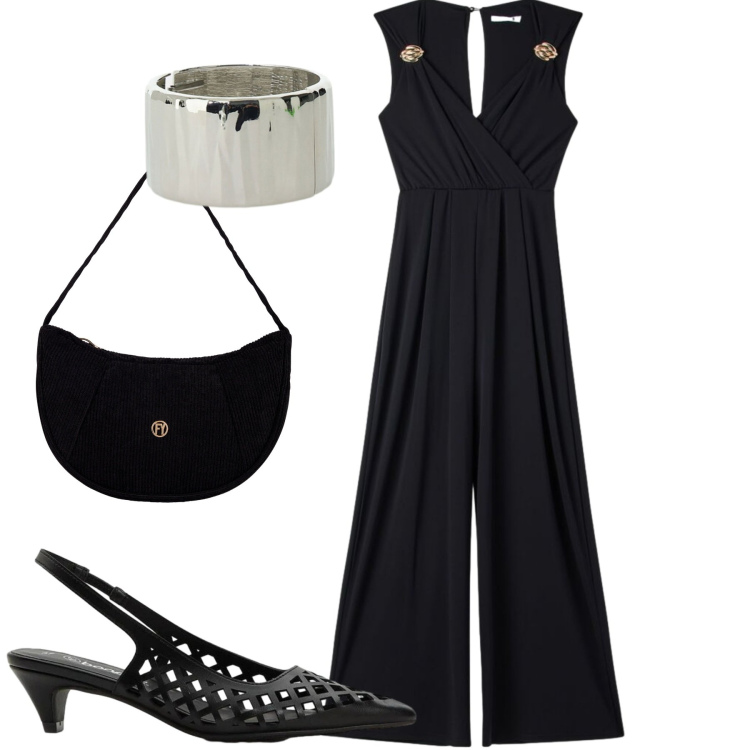 Outfit donna - Summer. Stile Casual chic per Serata fuori. Abbinamento con décolleté, tute, braccialetti, borse a mano.