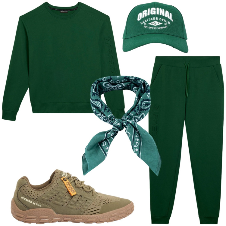 Outfit uomo - Sneakers minimal. Stile Urban per Tutti i giorni. Abbinamento con sneakers, cappelli con visiera, felpe, pantaloni, sciarpe e foulard.