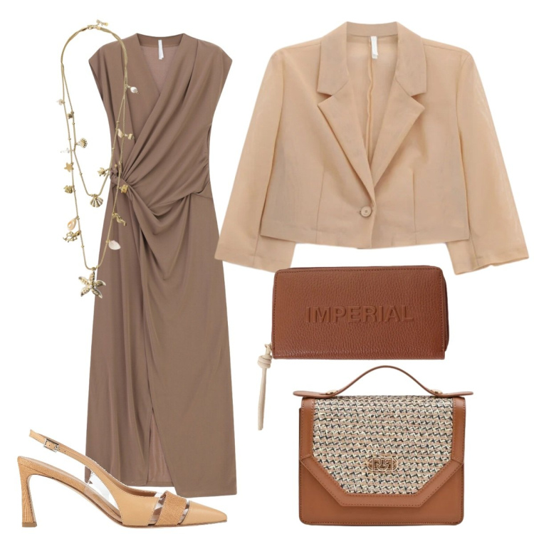 Outfit donna - Cena dopo aperitivo. Stile Bon Ton per Serata fuori. Abbinamento con décolleté, vestiti lunghi, blazer, portafogli, collane, pochette.