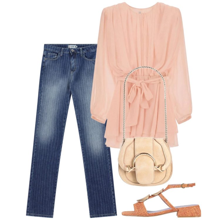Outfit donna - Maggio. Stile Bon Ton per Tutti i giorni. Abbinamento con sandali in pelle, marsupi, vestiti corti, jeans.