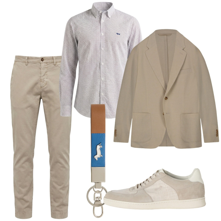 Outfit uomo - Maggio. Stile Casual per Tutti i giorni. Abbinamento con portachiavi, pantaloni chino, camicie, sneakers, giacche.
