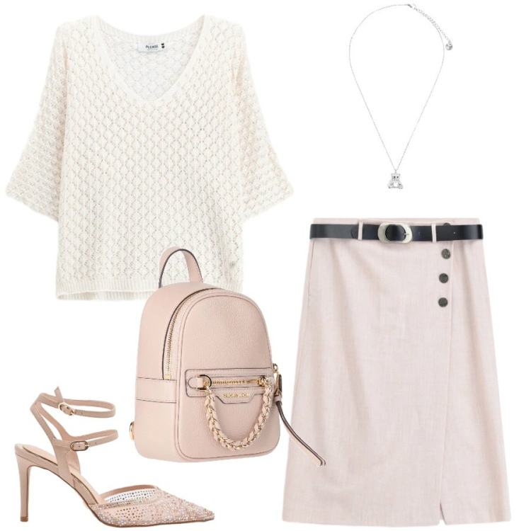 Outfit donna - Total look #2407168. Stile Casual chic per Tutti i giorni. Abbinamento con zaini, décolleté, gonne longuette, canottiere, ciondoli.