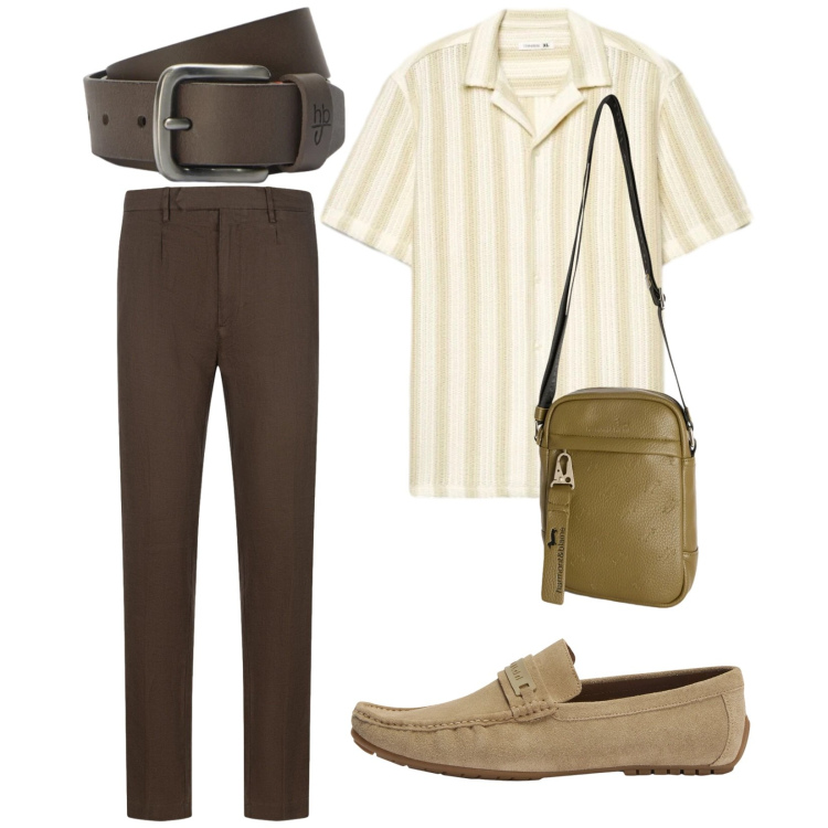 Outfit uomo - Total look #2407204. Stile Trendy per Tutti i giorni. Abbinamento con camicie a manica corta, scarpe stringate, borse sportive, cinture, pantaloni.