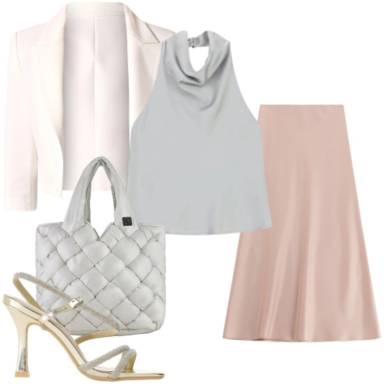 Outfit donna - Total look #2407211. Stile Casual chic per Tutti i giorni. Abbinamento con blazer, sandali col tacco, top, gonne lunghe, borse tote.