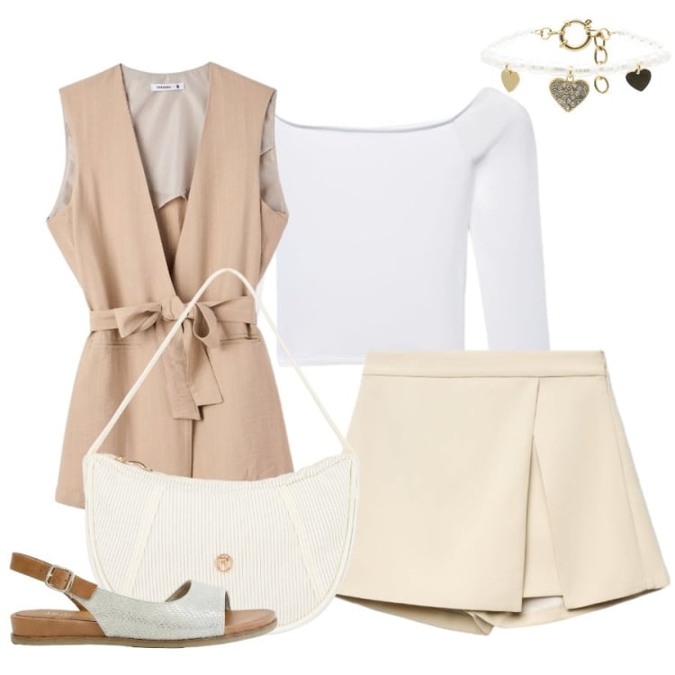 Outfit donna - Total look #2407214. Stile Casual chic per Tutti i giorni. Abbinamento con sandali, gilet, gonne, t-shirt, braccialetti, borse a mano.