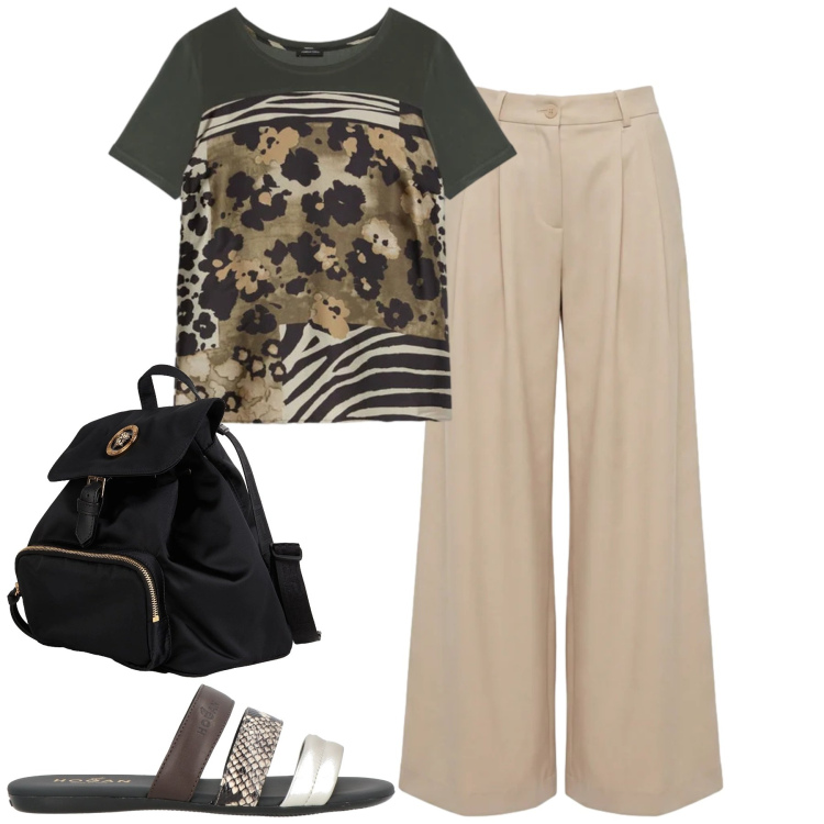 Outfit donna - Total look #2407237. Stile Urban per Tutti i giorni. Abbinamento con sandali in pelle, zaini, pantaloni, t-shirt.