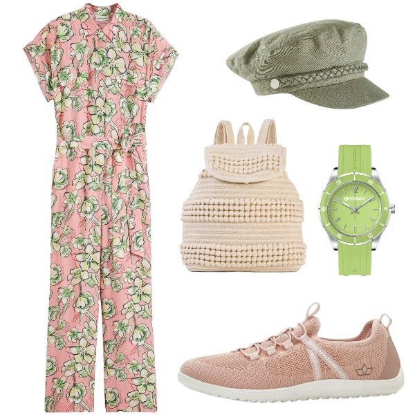 Outfit donna - giornata da turista. Stile Casual chic per Tutti i giorni. Abbinamento con zaini, tute, cappelli, sneakers, orologi.