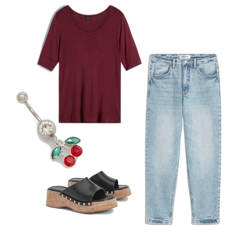 Outfit femme - Mules compensées. Style Glamour pour Tous les jours. Assortir avec t-shirts, jeans mom, sandales, body.
