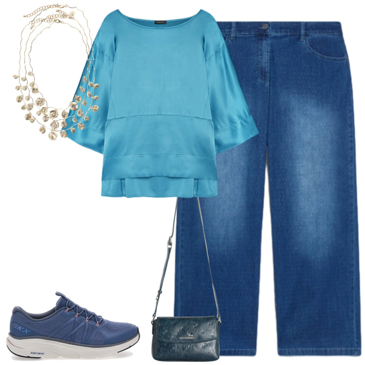 Outfit donna - Io con i miei colori preferiti. Stile Casual chic per Tutti i giorni. Abbinamento con borse a tracolla, collane, bluse, jeans, sneakers.