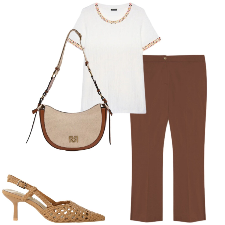 Outfit donna - Total look #2407302. Stile Urban per Tutti i giorni. Abbinamento con décolleté, borse a tracolla, t-shirt, pantaloni.