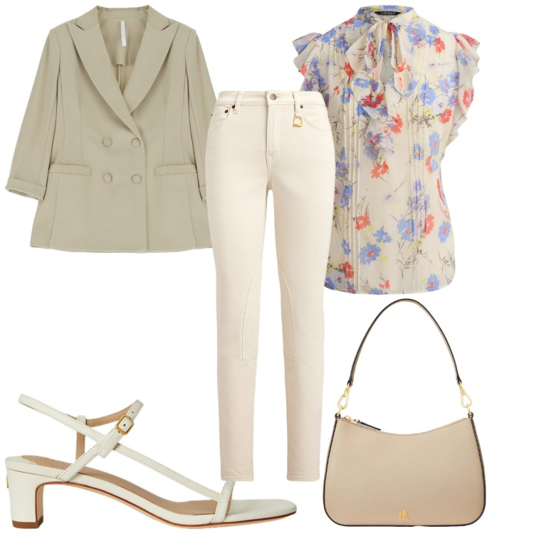 Outfit donna - Blusa + jeans - chic. Stile Chic per Tutti i giorni. Abbinamento con blazer, jeans skinny, sandali in pelle, bluse, borse a spalla.