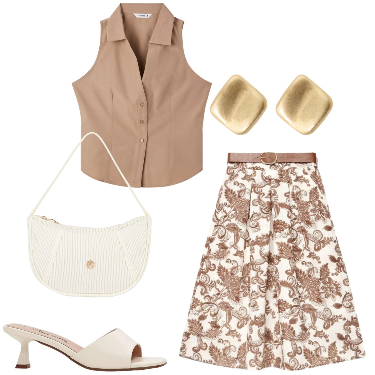 Outfit donna - Total look #2407325. Stile Glamour per Cerimonia. Abbinamento con ciabatte, gonne lunghe, top, orecchini, borse a mano.