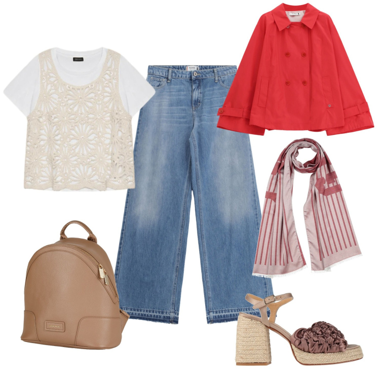 Outfit donna - Easy Sunday. per Tutti i giorni. Abbinamento con sciarpe, zaini, espadrillas, giacche, jeans, t-shirt.