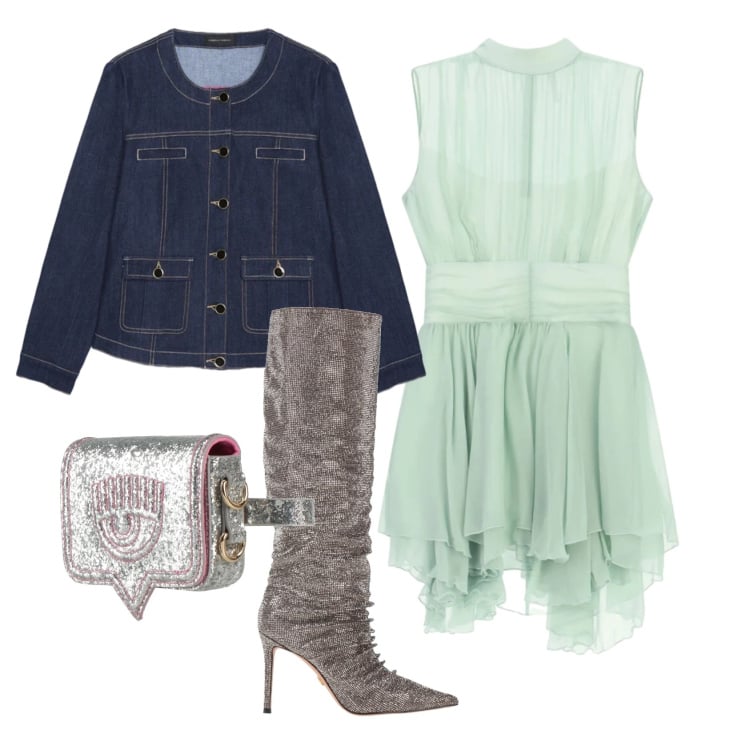 Outfit donna - Total look #2407354. Stile Glamour per Serata fuori. Abbinamento con stivali, marsupi, vestiti corti, blazer.