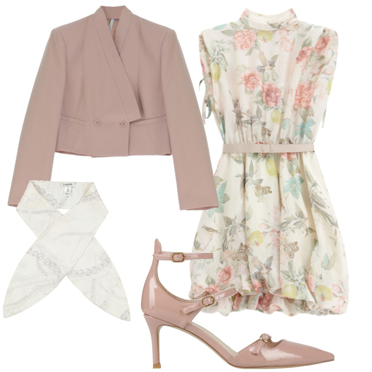 Outfit donna - Total look #2407355. Stile Romantica per Cerimonia. Abbinamento con sciarpe, décolleté, blazer, vestiti corti.