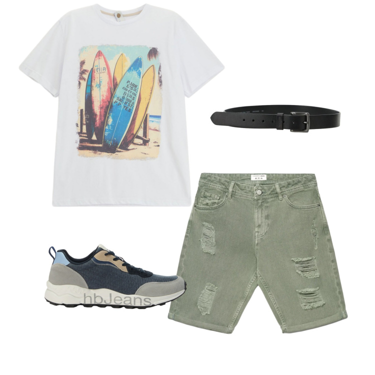 Outfit uomo - Relax Mode ON. Stile Casual per Tutti i giorni. Abbinamento con bermuda, t-shirt, cinture, sneakers.