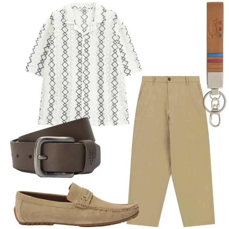 Outfit uomo - Total look #2407369. Stile Trendy per Tutti i giorni. Abbinamento con pantaloni, camicie a manica corta, portachiavi, scarpe stringate, cinture.