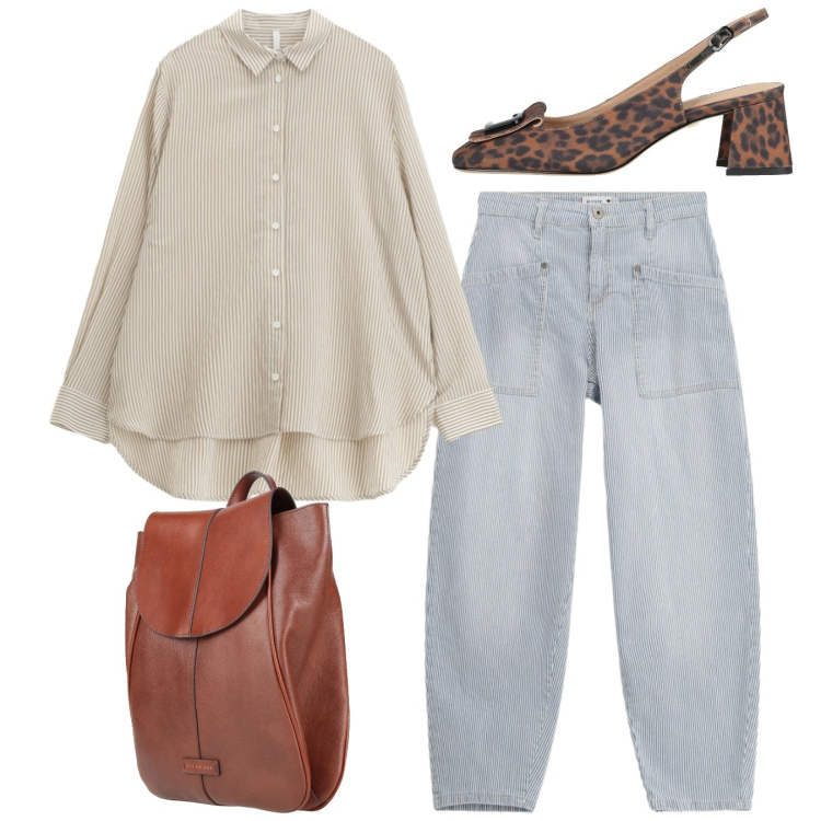 Outfit donna - Total look. Stile Casual chic per Tutti i giorni. Abbinamento con décolleté, zaini, camicie, jeans.