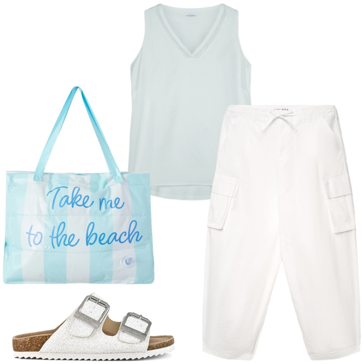 Outfit donna - Total look #2407377. Stile Casual per Mare. Abbinamento con pantaloni cargo, borse tote, top, sandali.