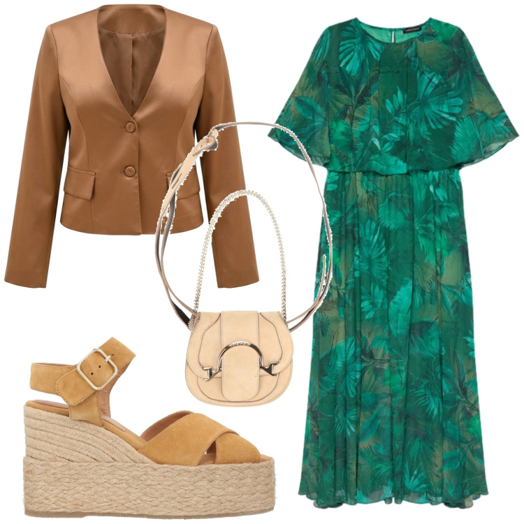 Outfit donna - Stampe che raccontano. Stile Glamour per Serata fuori. Abbinamento con marsupi, espadrillas, blazer, vestiti lunghi.