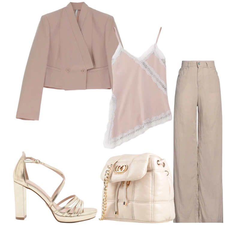 Outfit donna - Total look #2407385. Stile Chic per Cerimonia. Abbinamento con jeans, valigie, sandali col tacco, canottiere, blazer.