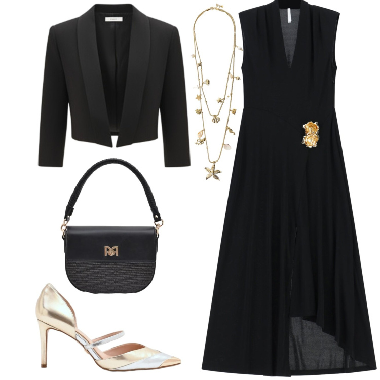 Outfit donna - Total look #2407399. Stile Glamour per Cerimonia. Abbinamento con vestiti midi/longuette, collane, borse a spalla, décolleté, bolero.