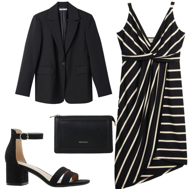 Outfit donna - Total look #2407400. Stile Chic per Serata fuori. Abbinamento con sandali col tacco, vestiti, blazer, borse a tracolla.
